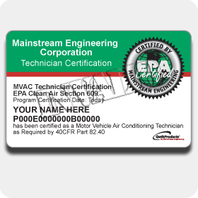 EPA 609 Certification Card