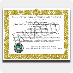 Green HVAC/R Wall Certificate